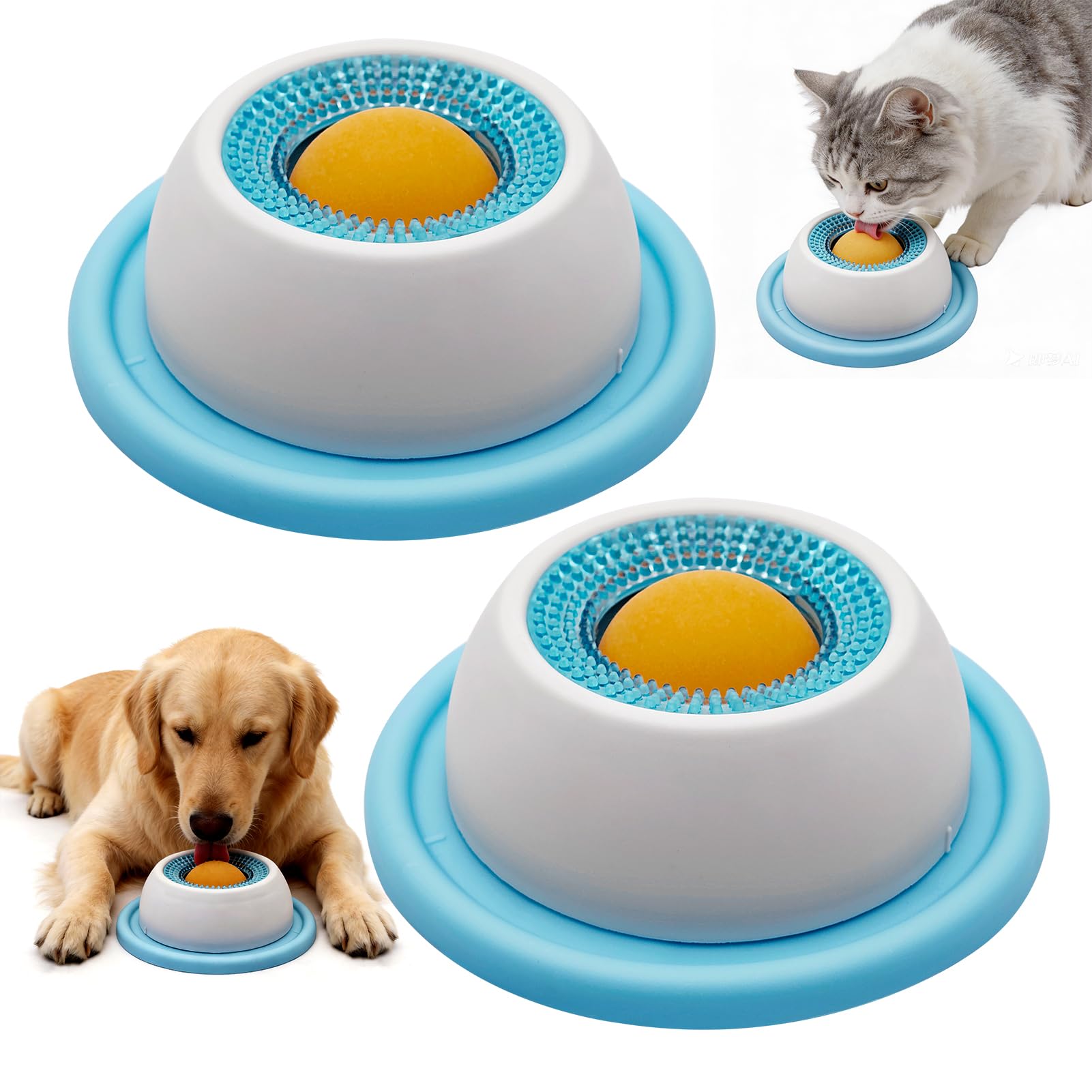 2PCS Hundelickspielzeug, Schleckball Hund, Lick Bowl für Hunde,Leckmatte Hund mit Drehkugel, Nassfutter Lick Pad mit Saugnapfbecher, für Gelangweilte Welpen Katzen Futterausgabe