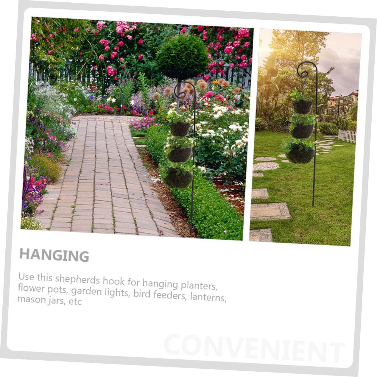 3pcs Shepherd Hooks for Outdoor Use Iron Rod Bird Feeder Stand Garden Lantern Hanger Black Resistant Design Height for and Decorations
