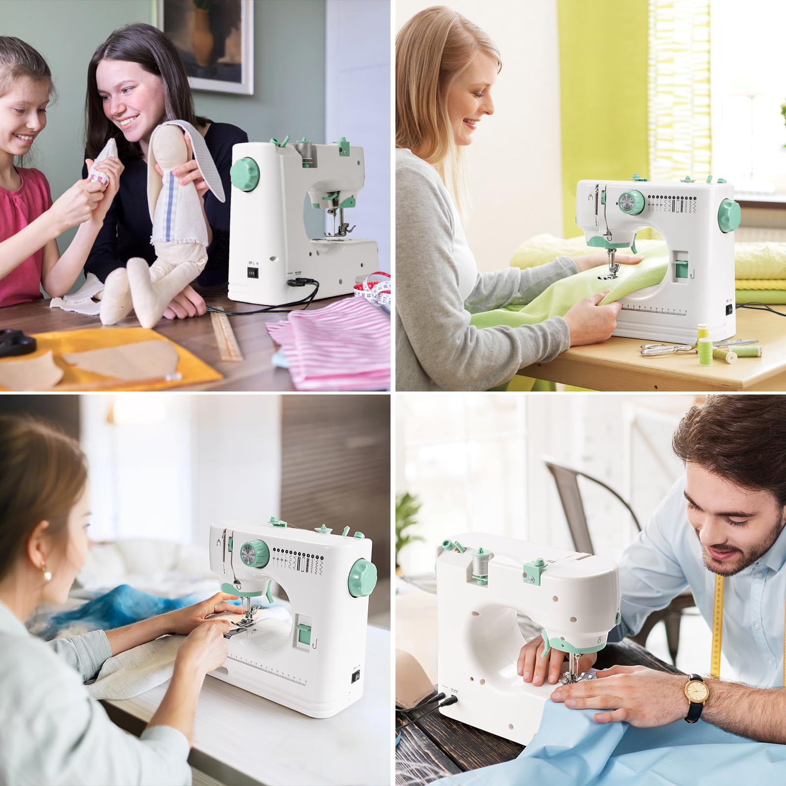 Máquina de coser para principiantes, mini máquina de coser con juegos de costura, máquina de coser eléctrica portátil con funciones completas, 12 puntadas integradas, aguja doble