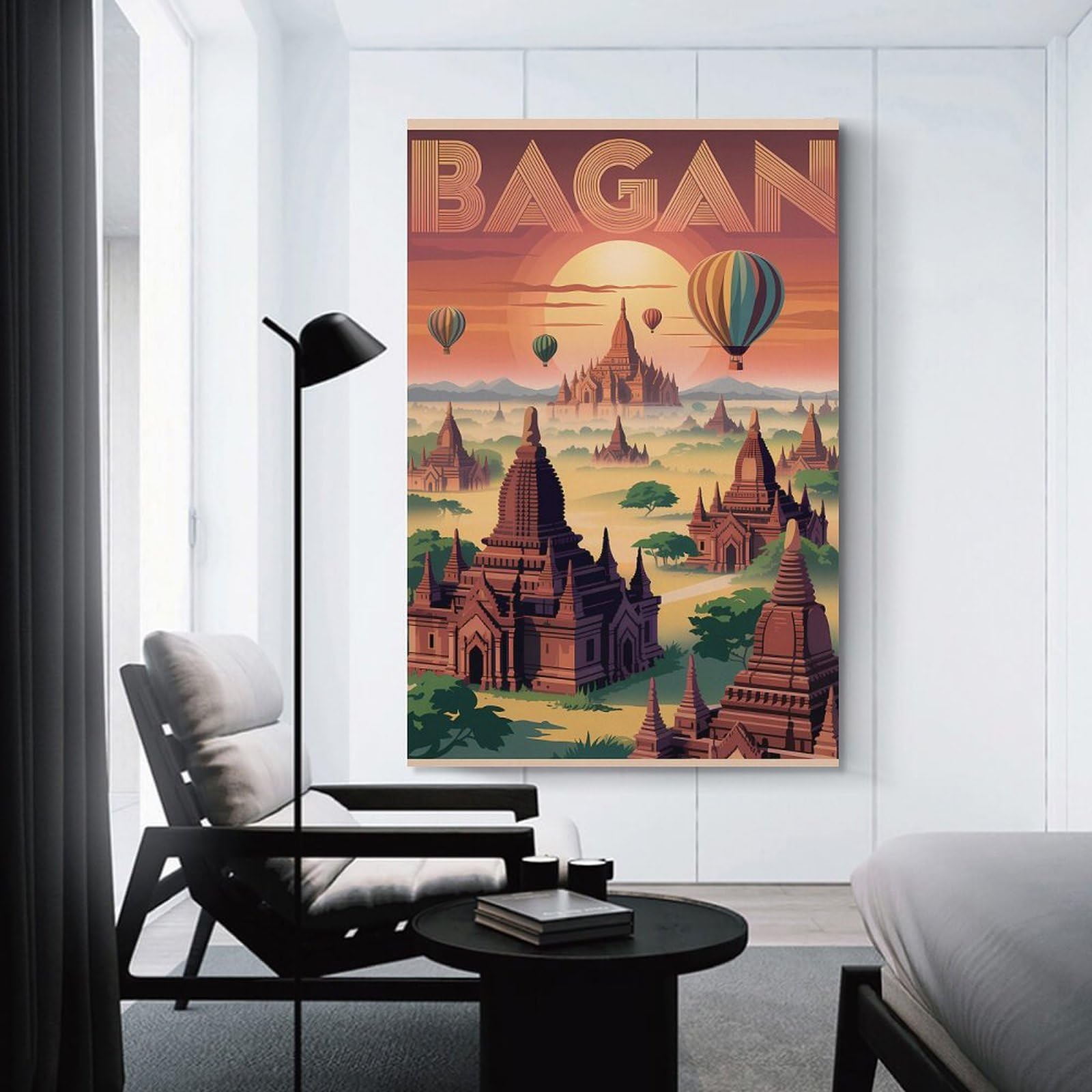 Junmoney Bagan Myanmar Travel Room Decor Wall Art 24x36inch(60x90cm), for Corridors, Hallways Or Apartment Entries, Decorative Wall Art for Narrow Spaces