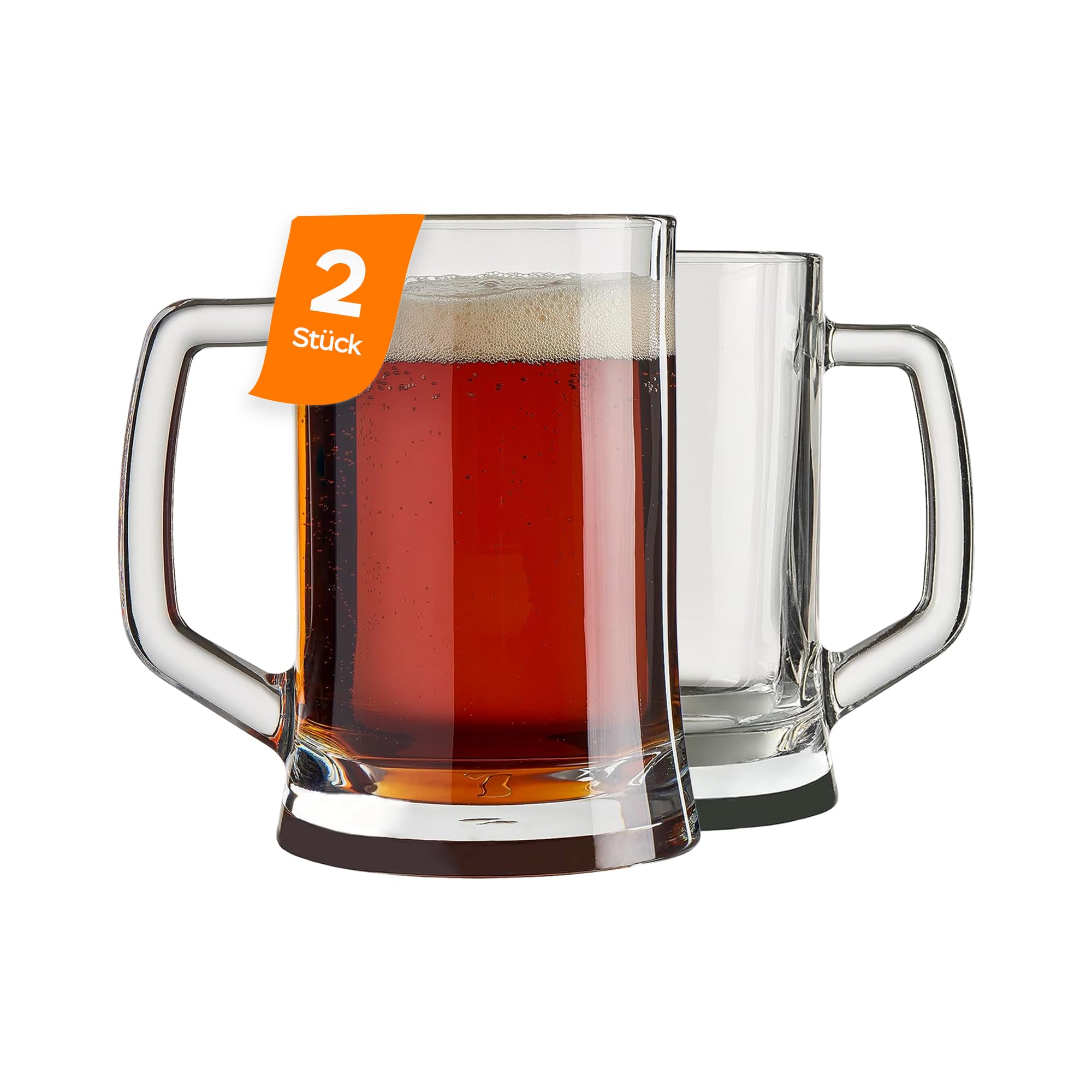 NORDIC SCHILLER Luxus Bierkrug 0,5 Liter 2er Set, Biergläser mit Henkel BLEI FREI Pub Bierglas 0,5L Bierseidel 0,5l, Spülmaschinenfest Bierkrüge für Zuhause, Restaurants und Biergärten, Beer Glasses