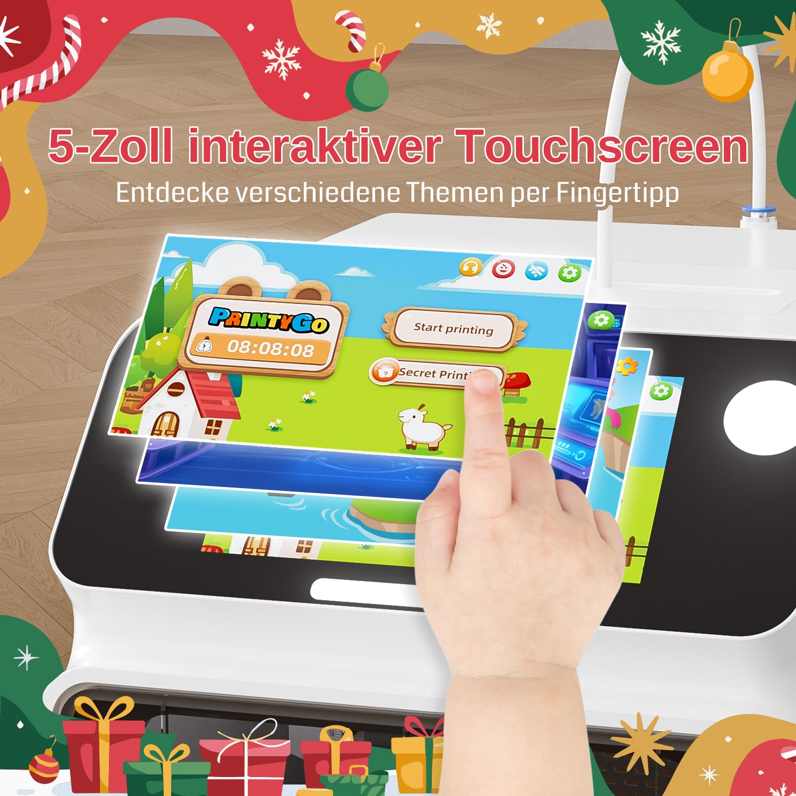 SainSmart PrintyGo Mini 3D-Drucker für Kinder – 600 mm/s Auto-Leveling, 5"-Touchscreen, 1500+ Modelle, Kindersicher, Wi-Fi/App-Steuerung, Vormontiert – Perfektes STEM-Lernspielzeug