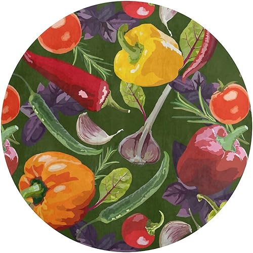 Miniatura 3 de Peppers - Alfombra redonda de tomate y vegetales, alfombra circular grande para cocina, sala de estar, dormitorio, decoración de 35.4 x 35.4 in