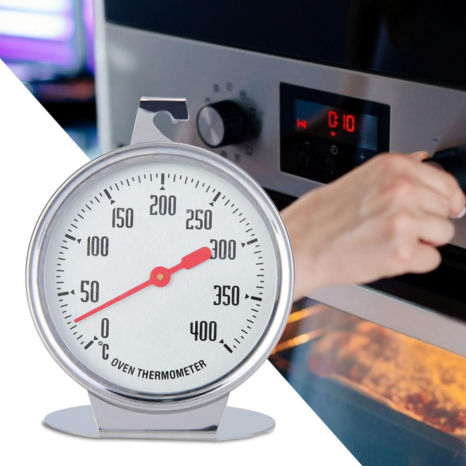 Termómetro de horno de acero inoxidable con esfera de pie de 7 cm de diámetro con esfera grande, gran medidor, accesorio de cocina para horno de barbacoa
