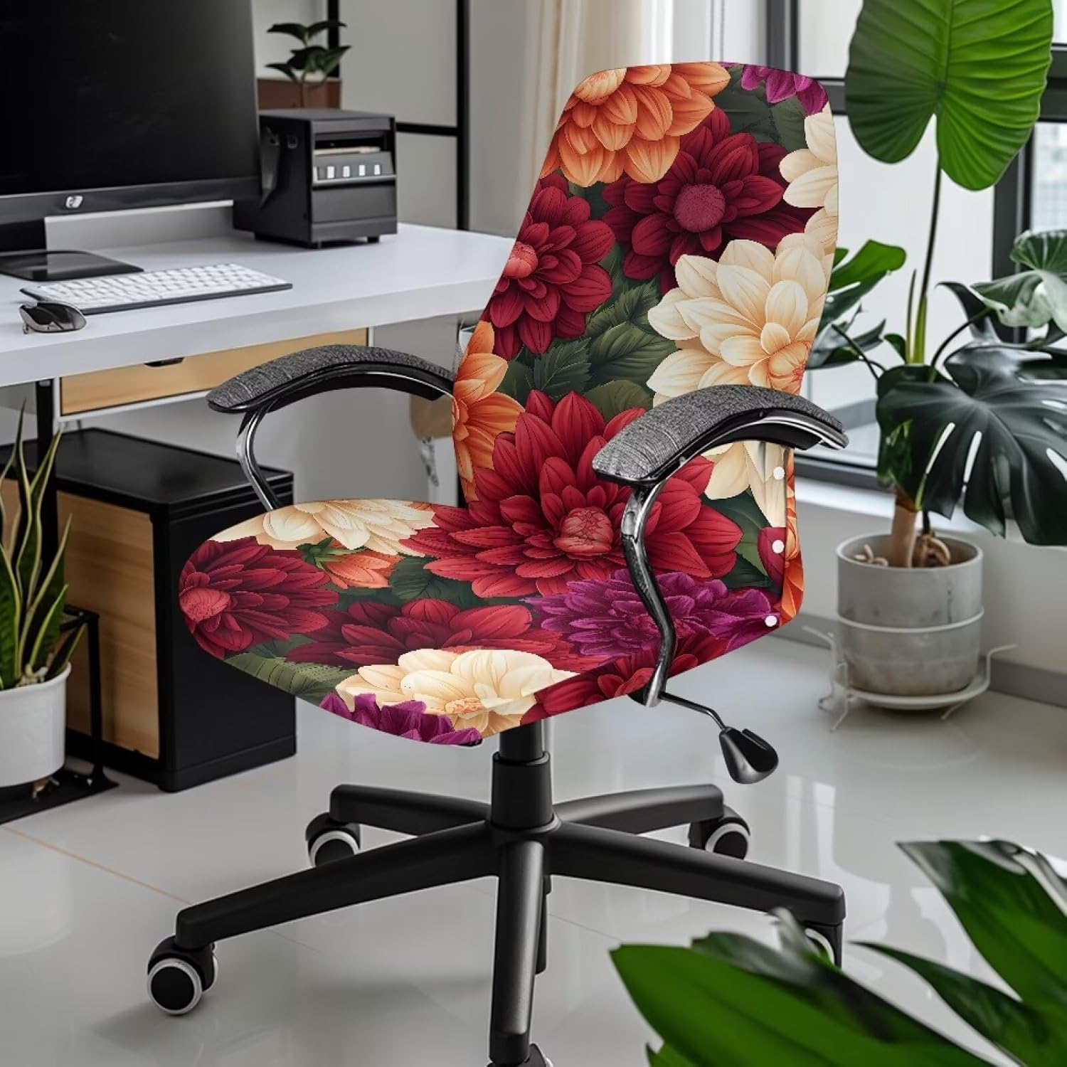 Dahlia Home Office Chair Covers Stretchable Computer Desk Chair Covers Removable High Back Universal Executive Boss Chair Covers Gaming Chair Covers Machine Washable,L