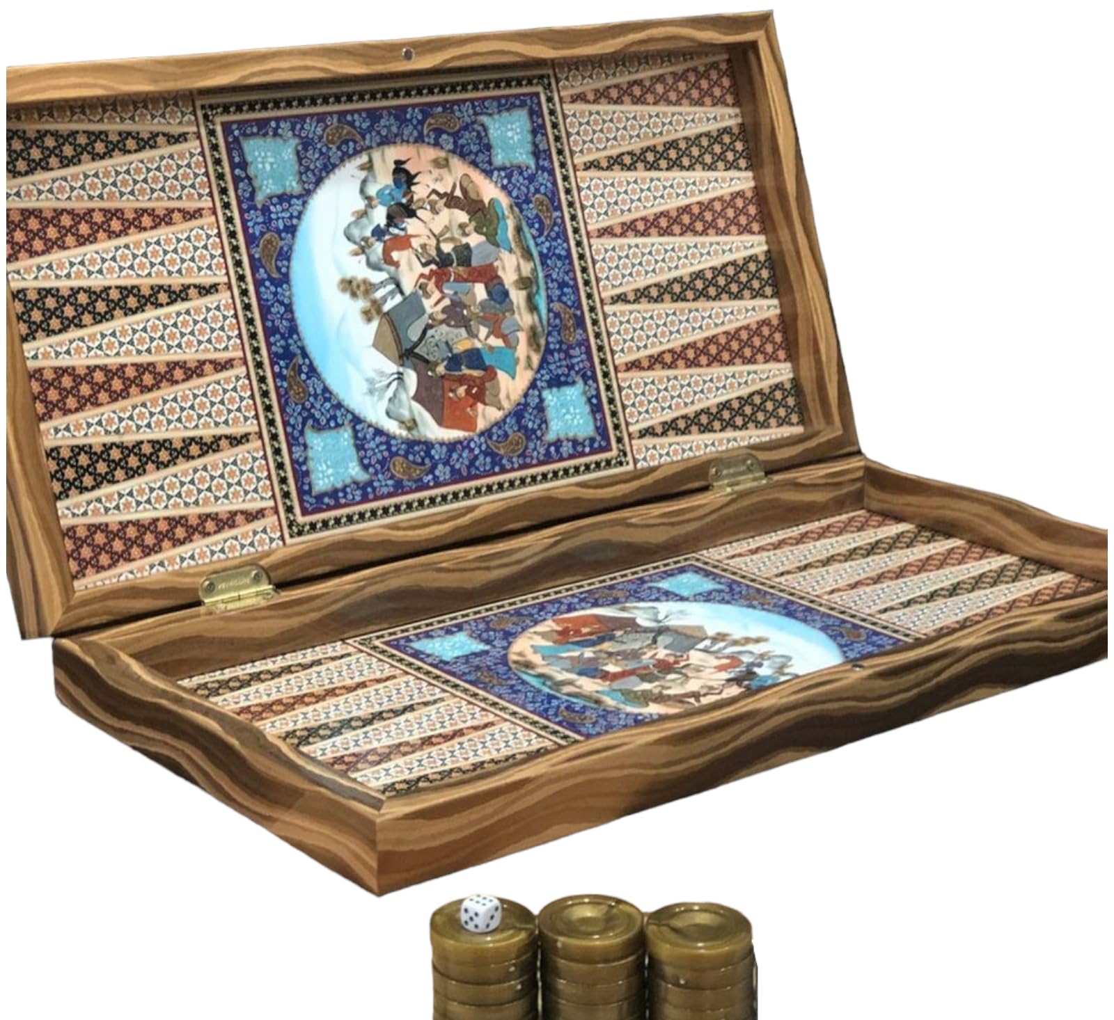 Backgammon Persan Khatam, Jeu De Société Artisanal En Bois, Fait Main
