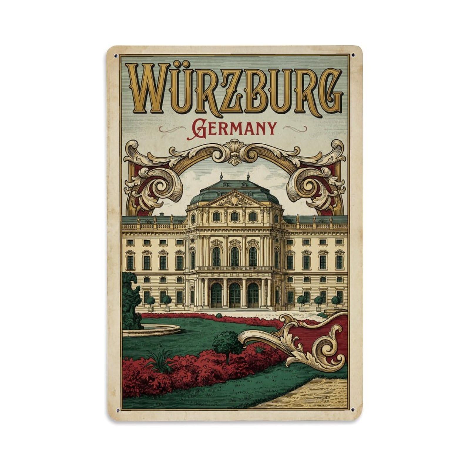 Germany Wurzburg Vintage Metal Tin Sign Plaque Wall Decor for Cafe, Club Bar, Office, Garden Metal Poster 8x12Inch