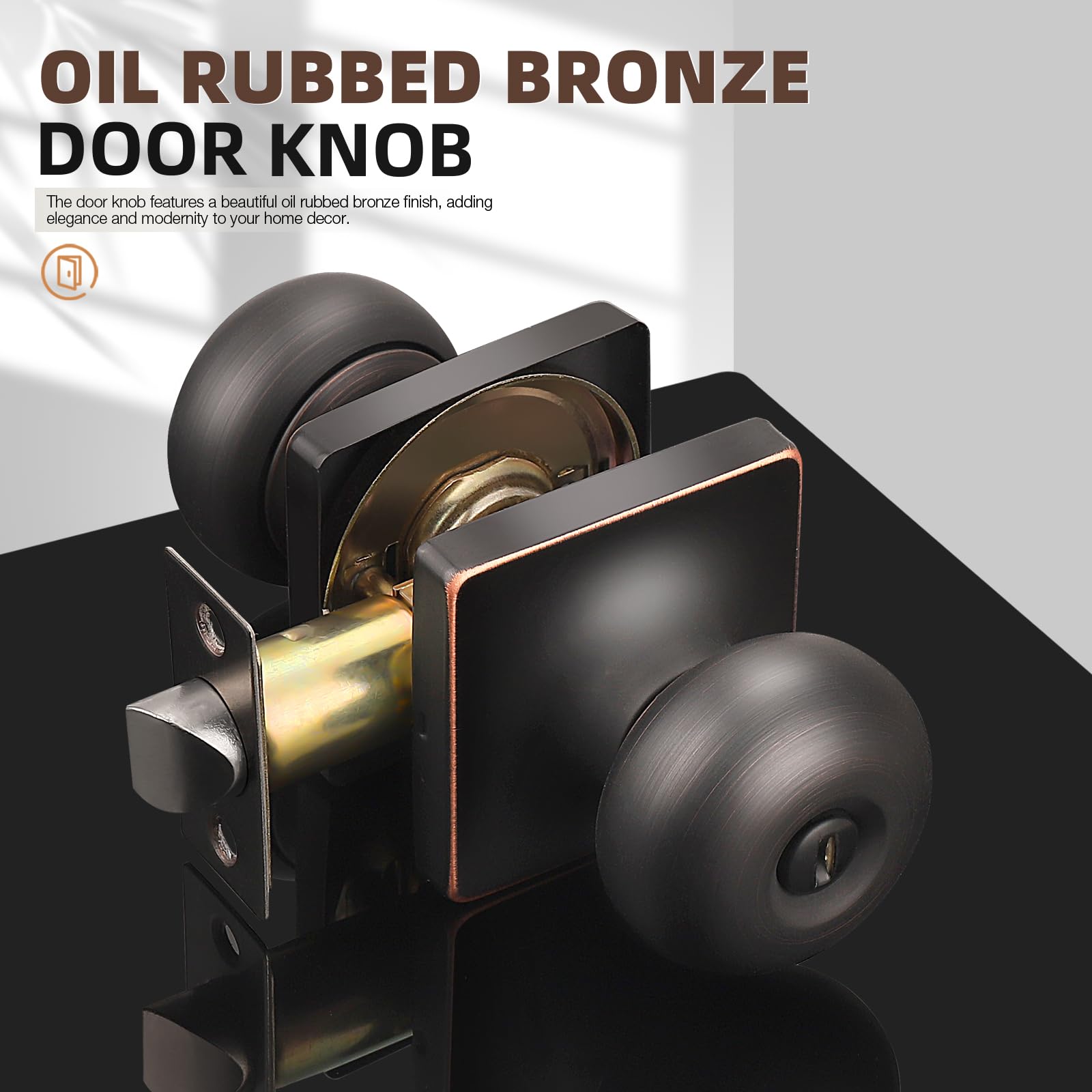 GOBEKOR Pack de 3 pomos de puerta de privacidad para interior de bronce aceitado sin llave, cuadrados, modernos pomos de puerta de acero inoxidable para dormitorio y baño