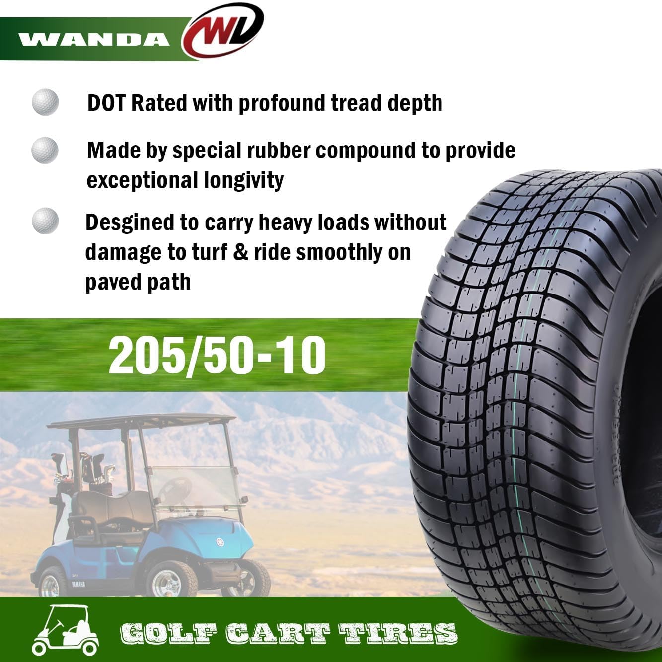 WANDA 205/50-10 Golf Cart ATV Tires 4 Ply 205/50x10 -Set 2-14011