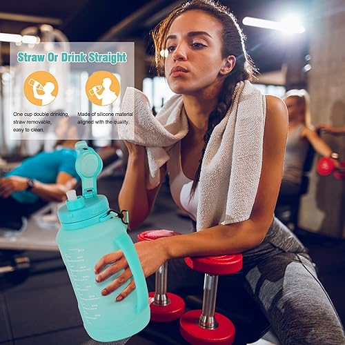 Miniatura 2 de Botellas de agua plegables, botella de agua de viaje de 2L64 onzas con pajilla, botella de agua grande de medio galón para viajes, deportes al aire