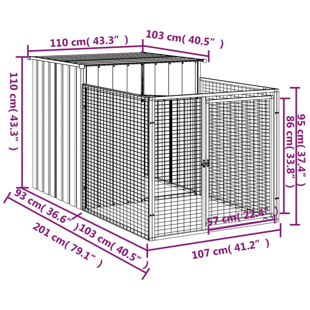 Chenil d'extérieur pour Chien, Enclos Niche Cage pour Chien Métal Niche pour Chien avec Cour Gris Clair 110x201x110 cm
