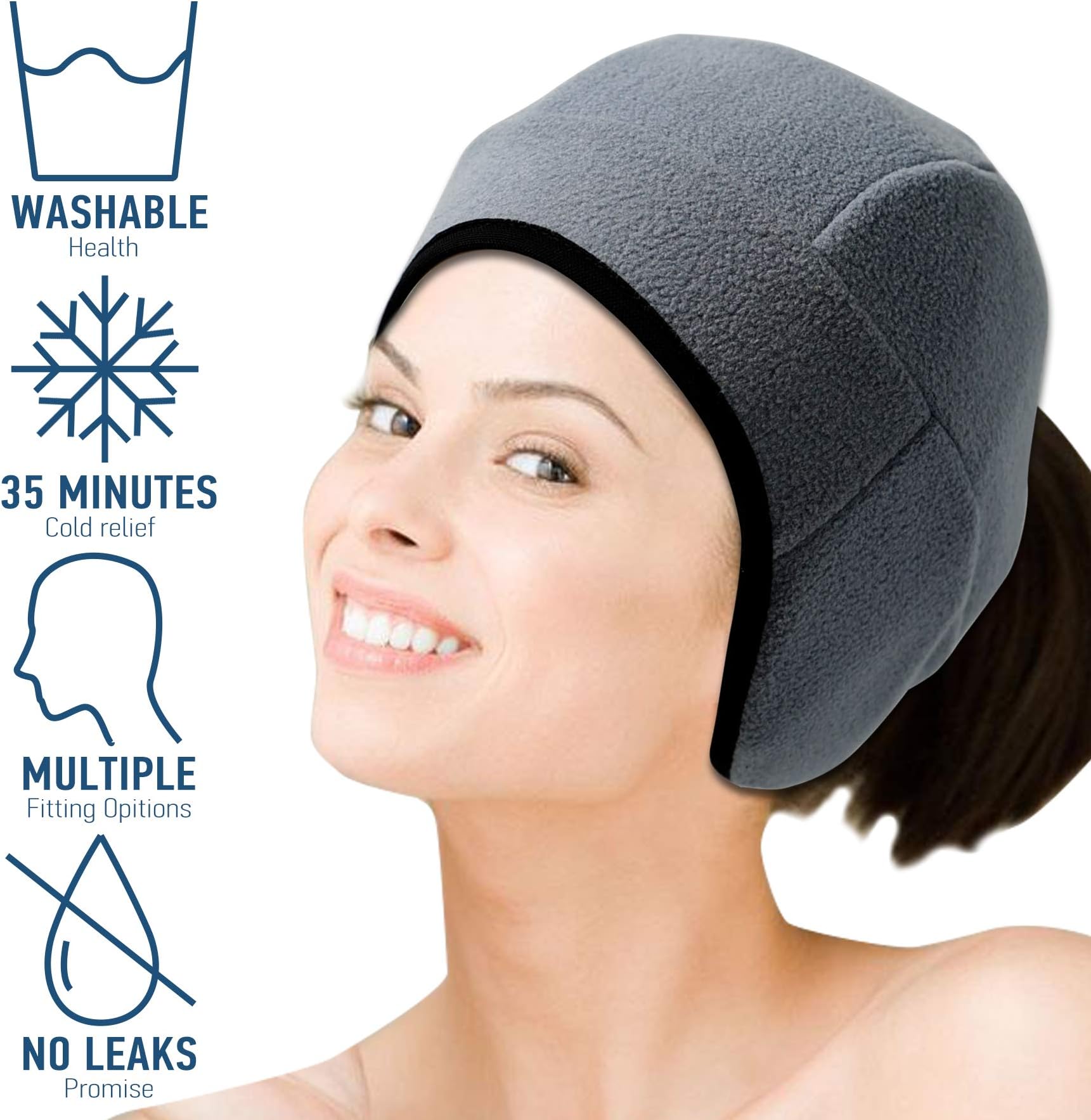 Headache hat and Migraine Relief hat - Ice hat Good for Migraine Headaches and Tension Relief, Adjustable, Comfortable, Long Cool
