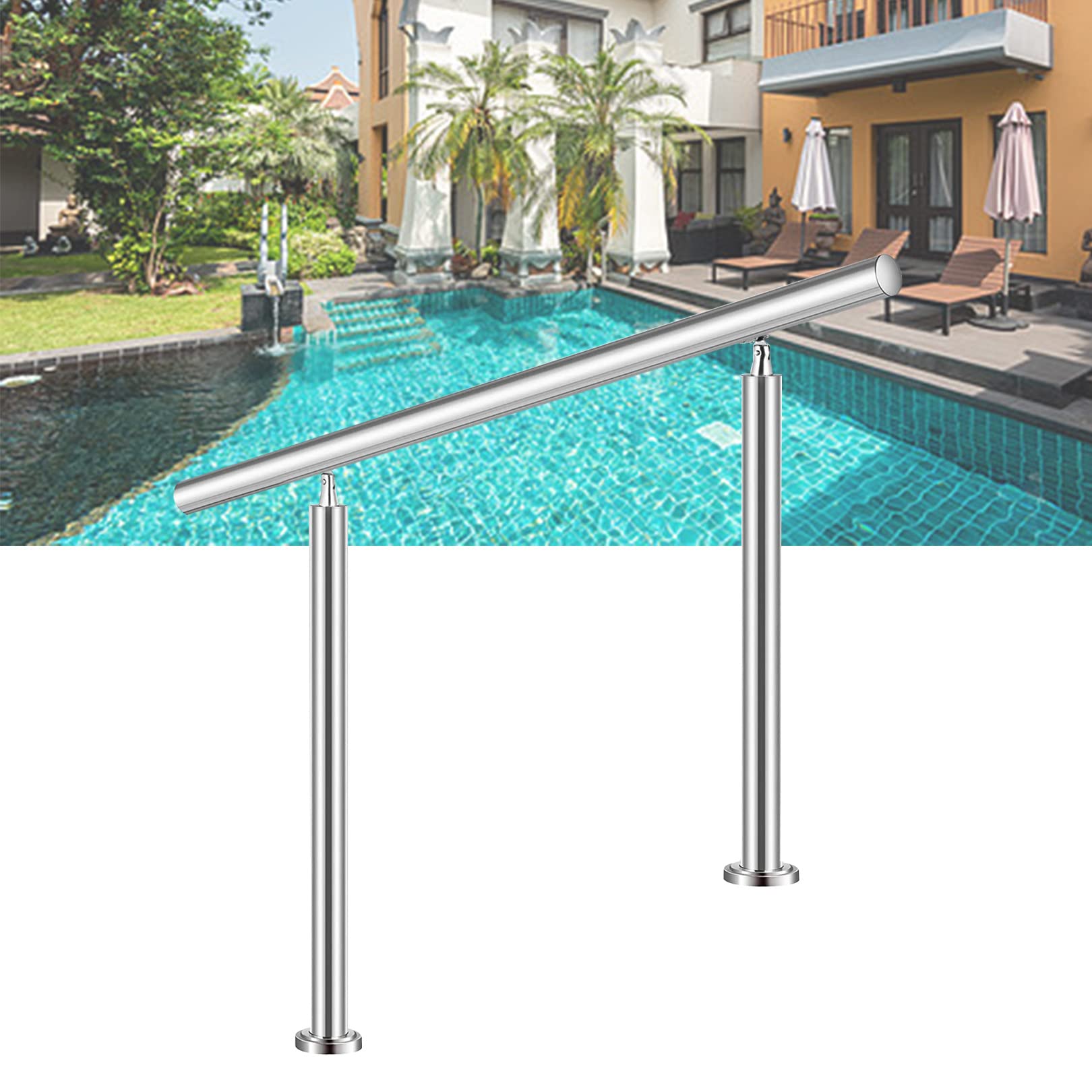 LWJSOCP Stair handrail Handrail for Stairs Outdoor Steps Floor Standing Adjustable Stair Handrail with Silver Stainless Steel, Safety Support Bar