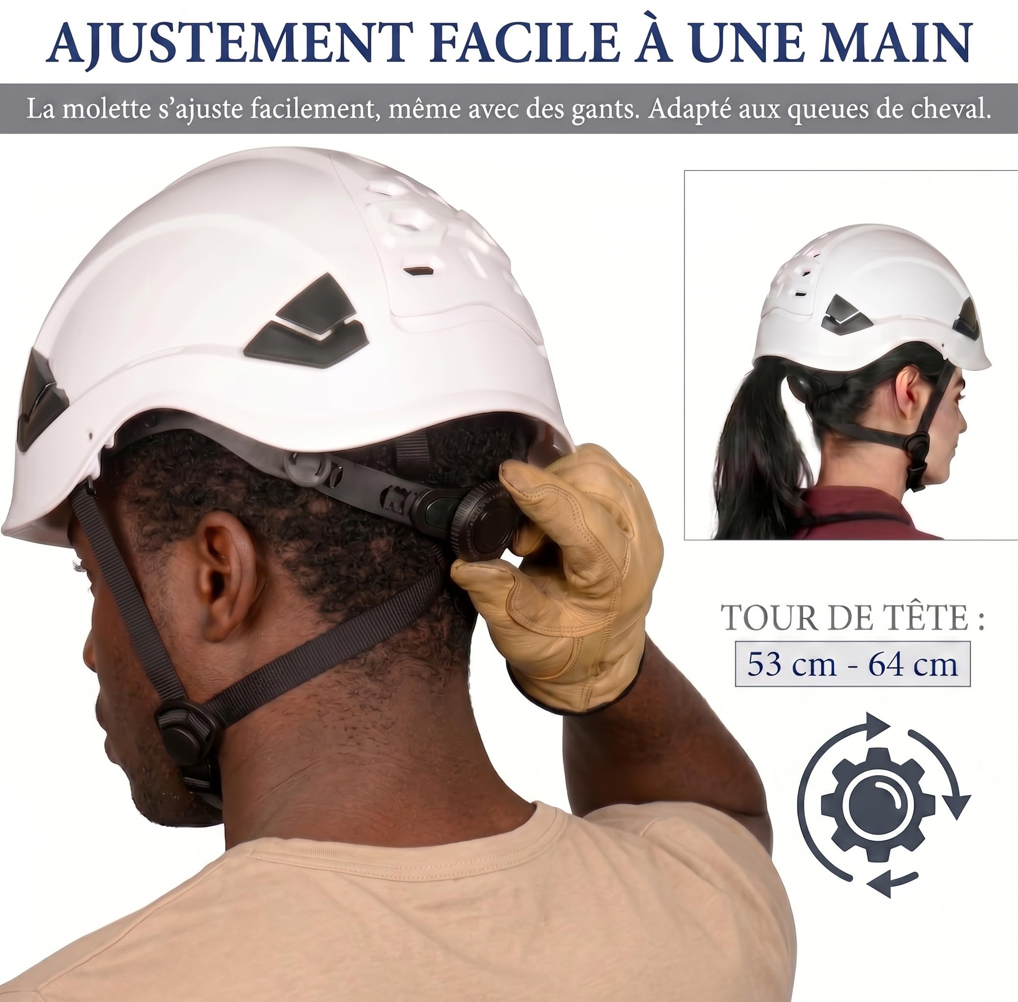 Casque de Chantier - Certifié en 397, Casque de Sécurité ABS Ventilé avec Suspension à 6 Points & Molette de Réglage (53-64 cm), pour Construction, Industrie & Travaux en Hauteur