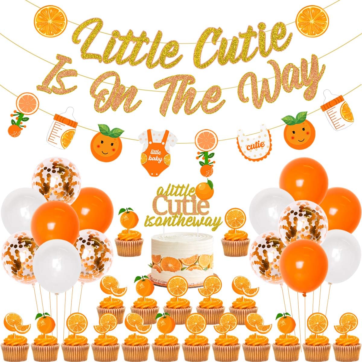 Little Cutie Baby Shower Decorations: Orange Balloons, Banner, Garland, Cake Toppers for Citrus Theme Party Supplies