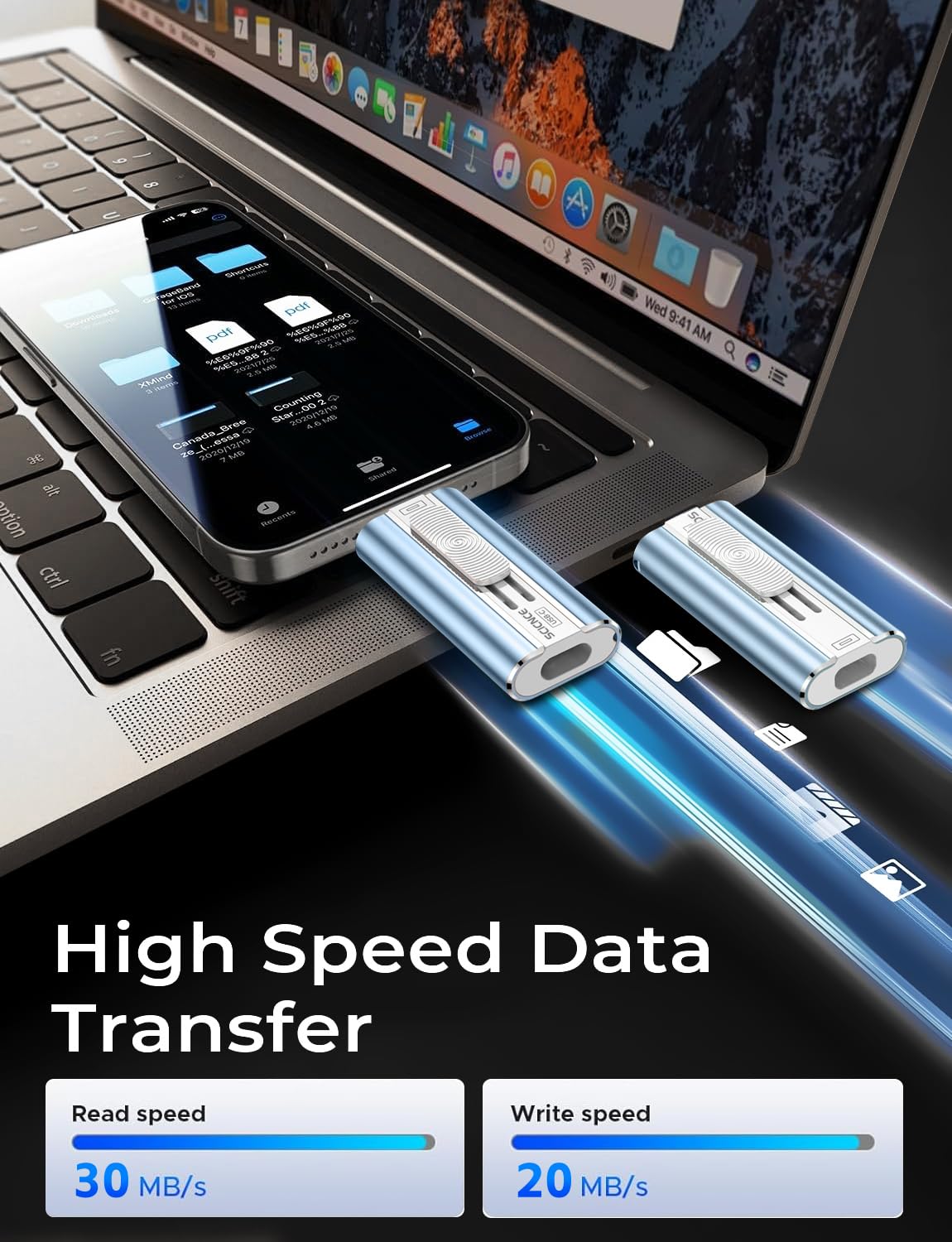 Chiavetta USB da 256 GB per telefono, memoria esterna USB di backup per foto e video, plug and play, nessuna app richiesta, compatibile con iPhone, iPad, Android e computer (blu)