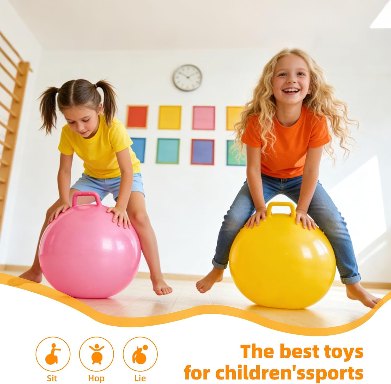 3P Bouncy Balls with Handle, 22in/55cm Sit and Spin Hopper Ball for Kids,Inflatable Jumping Ball Toy with Pump,Indoor Outdoor Fun Toys for Kids Ages 5-10 (Bouncy Ball-55cm)