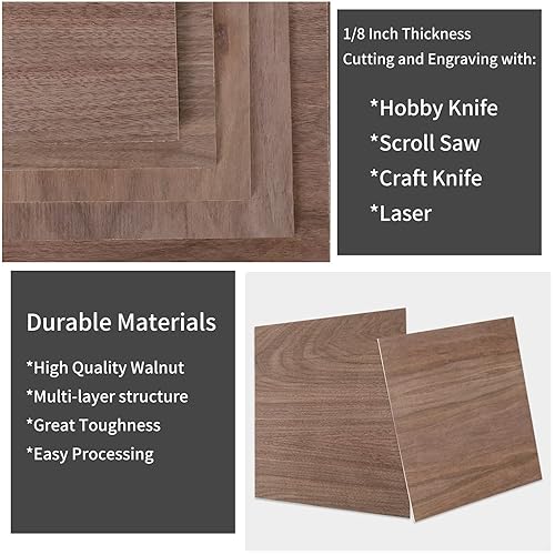 Miniatura 8 de Paquete de 24 hojas de tilo, madera contrachapada de 12 x 12 x 18 pulgadas, tablero de madera fina sin terminar de 0.118 pulgadas para manualidades,