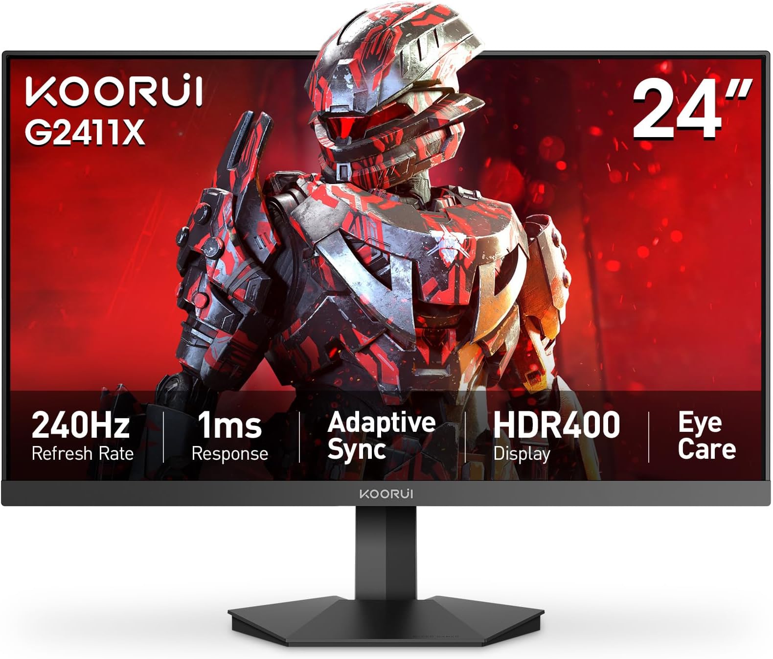 24" Gaming Monitor, 240Hz 1ms Response, FHD HDR400 Display, 90% DCI-P3 Color Gamut, Adaptive Sync, Ultra Slim Frame, VESA Mountable, HDMI 2.0, DP 1.4