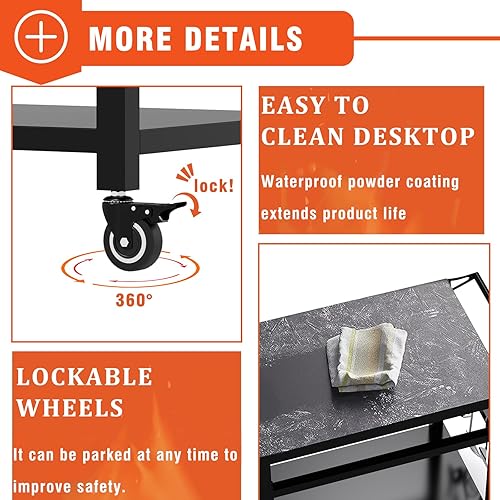 Miniatura 3 de Mesa de parrilla de 20 x 32 pulgadas, carrito de parrilla movible, mesa de horno de pizza y preparación de alimentos al aire libre, soporte para