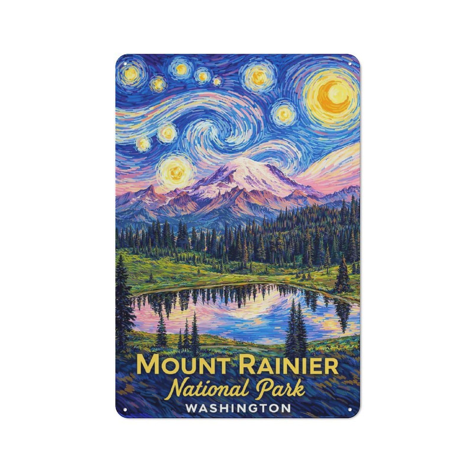 Junmoney Style-11 Casual Mount Rainier National Park Starry Night Shed Metal Sign 30X20cm, Shed Wall Decor For Greenhouse, Garden Room, Cafe Or Entryway