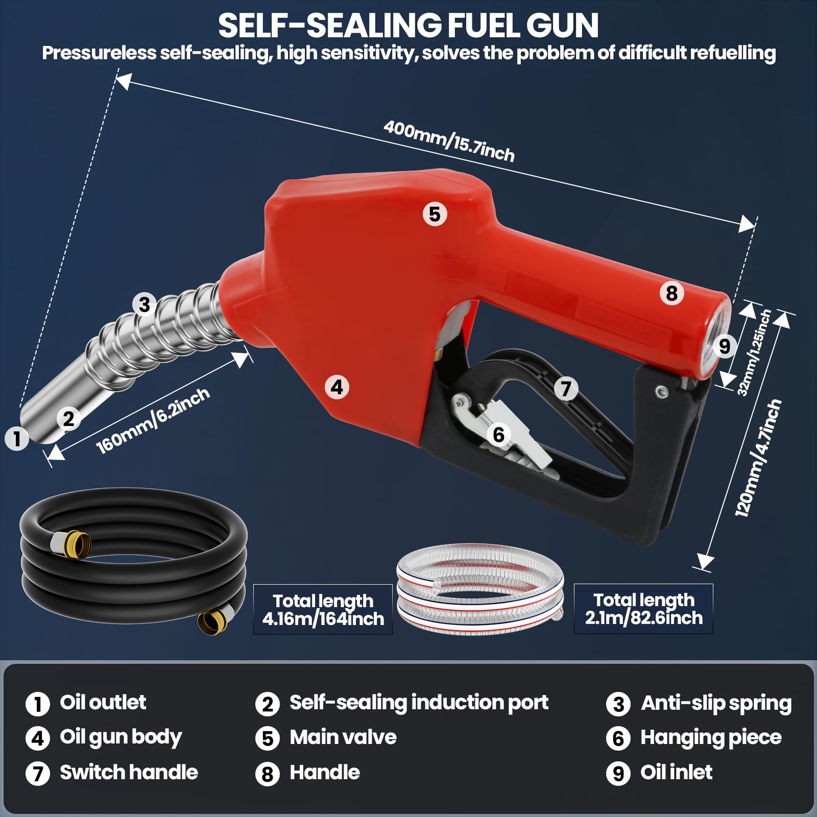 Pompa diesel 550W 20-60l/min Aspirazione elettrica pompa carburante, 230V Pompa carburante autoadescante con Ugello e Tubo Flessibile Autosigillante