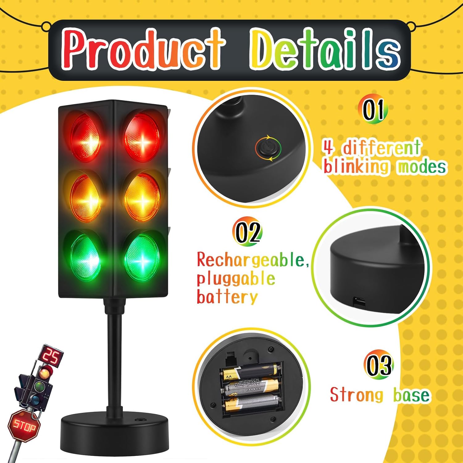 Yexiya 11 Inch Traffic Light Lamp Color Change Mini Stop Light Lamp Room Decor USB Cool Decorative Desk Lamps for Boys Girls Kids Room Party Decorations(1 Pcs)