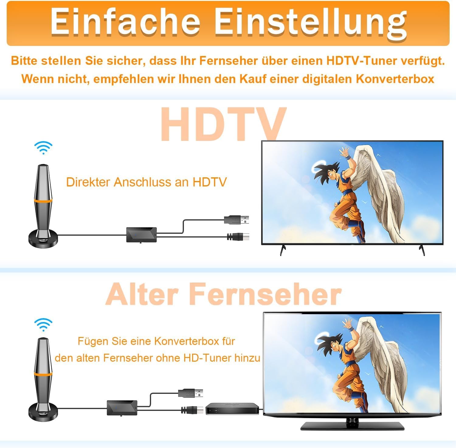 Antenne DVBT2 - Antenne d'intérieur DVB-T et DVB-T2 avec amplificateur, grande portée et réception à 360° - Antenne d'intérieur pour téléviseur avec base magnétique puissante - Convient pour 4K 1080p