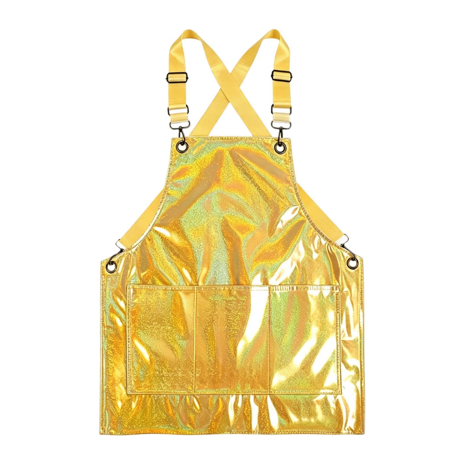Schürze Kochschürze Arbeitschürze Küchenschürze Latzschürze mit Taschen Schmutzabweisend PU Material Pflegeleicht Angenehm bei Langem Einsatz für Nail, Gelb
