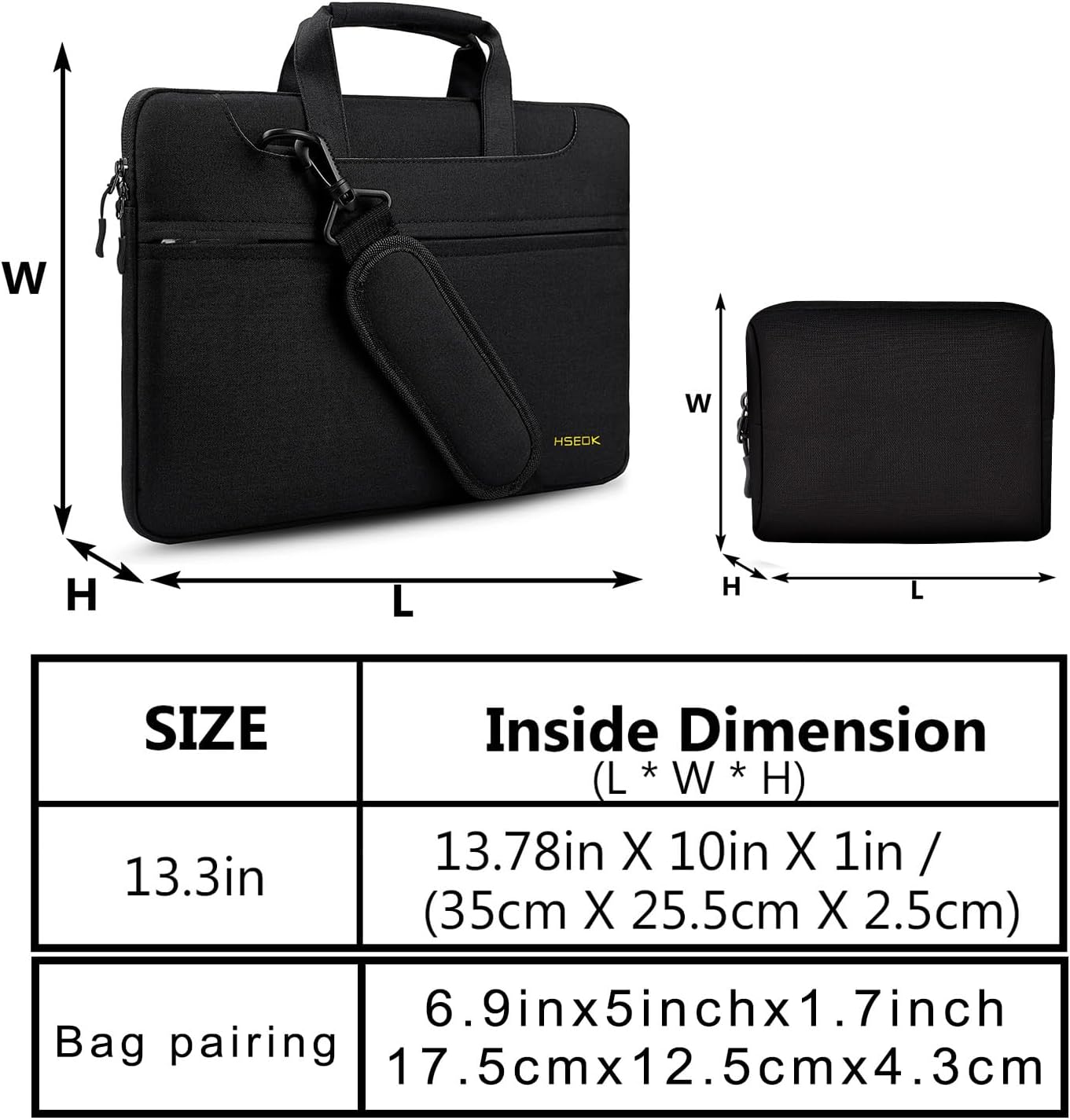 Hseok Slim Laptop Shoulder Bag 13-14 inch HandBag with Small Case Compatible with MacBook Pro 14" M4/M3/M2/M1 2025-2021, 13.3" Mac Air/Pro, XPS 13/14 and Most 13"-14" Notebooks,Black - Image 3