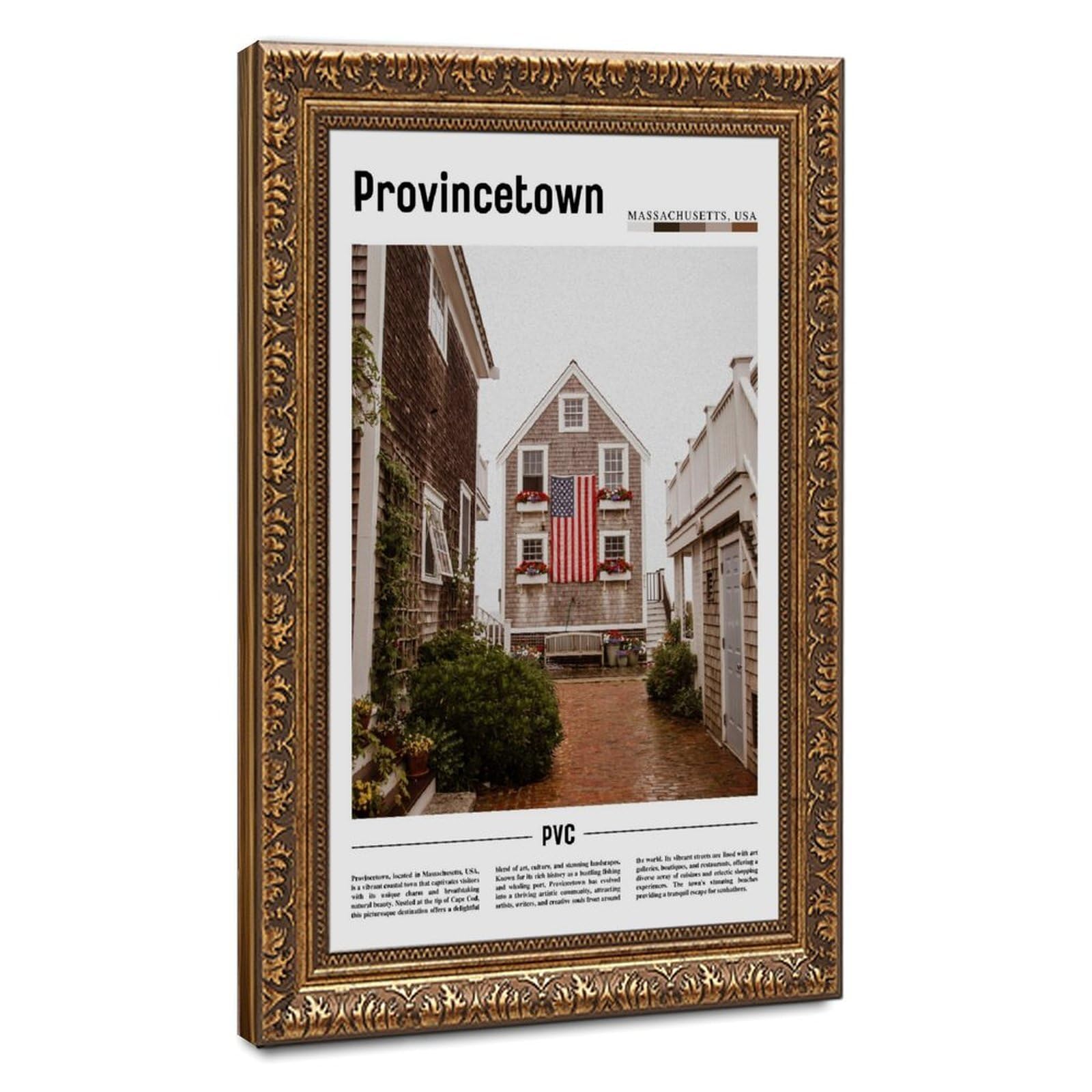 Wcyb Retro Gold Frame Provincetown Massachusetts Usa The United States Of America Scenery Travel Prints Posters Canvas Deco Paintings Wall Art For Office Hangable Frame 24"