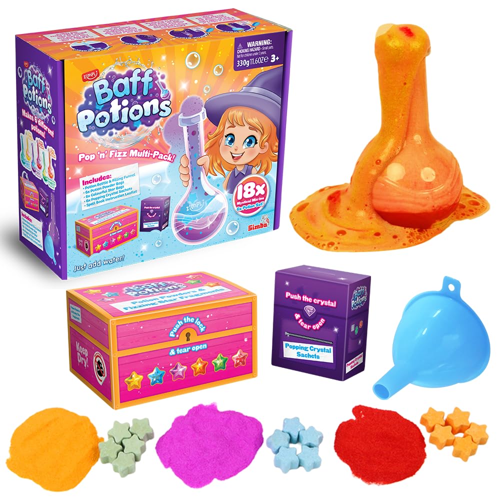ZIMPLI Baff Potions, Includes 18 Magical Mix-Ins that Fizz, Explode and Colour The Water, Science & Educational Bath Bombs Experiment Kit, Birthday, Xmas Gift for Boys & Girls