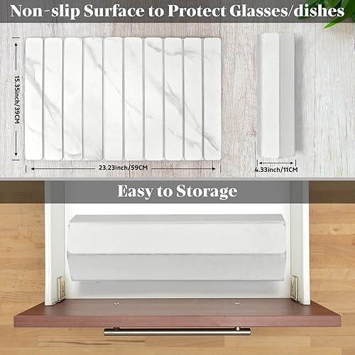 Miniatura 2 de Tapetes grandes de secado de platos de piedra para encimera de cocina, 24 x 16 pulgadas, patrón de mármol, tapete de secado rápido plegable de