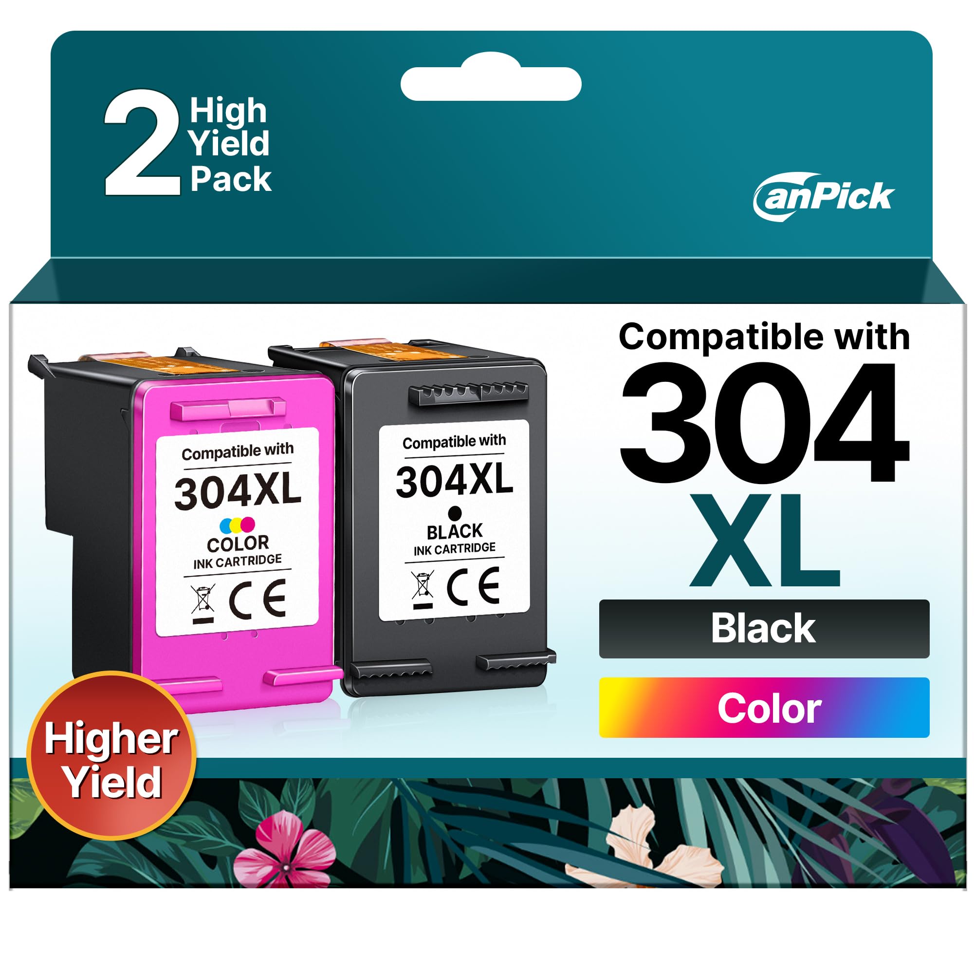 CanPick 304XL Druckerpatronen Ersatz für HP 304 XL Schwarz und Farbe Multipack für HP 304XL Patronen Deskjet 3750 2630 2620 2622 3720 3730 3760 3762 Envy 5000 5010 5020 5030 5032,2-Pack