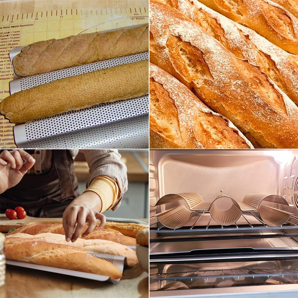 Teglia da forno per baguette, teglia da forno per 3 baguette, teglia per baguette, teglia da forno per baguette, 38,5 x 28,5 cm