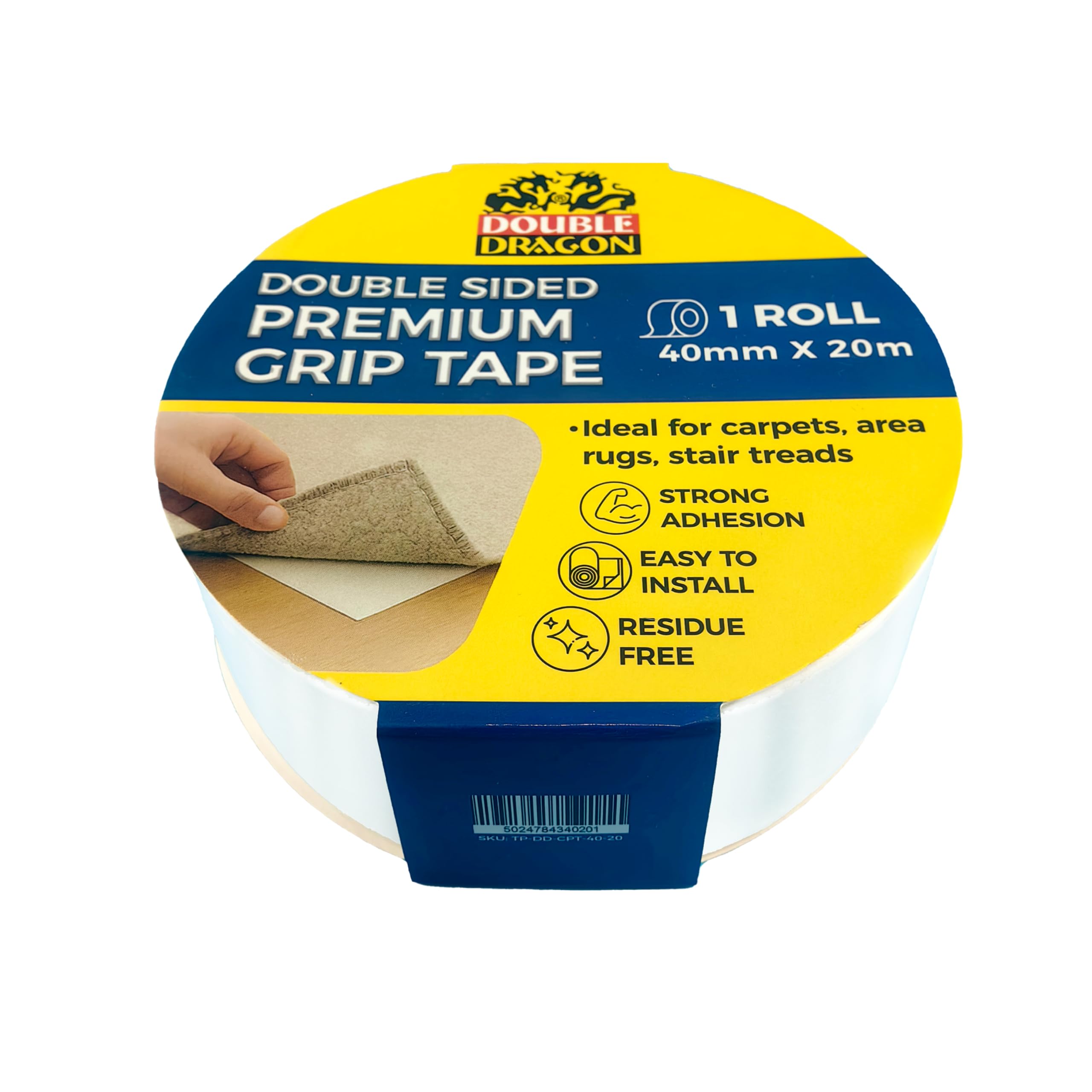 Double Sided Heavy Duty Carpet Tape, 40mm wide, 20m long, 160micron thickness, cloth based