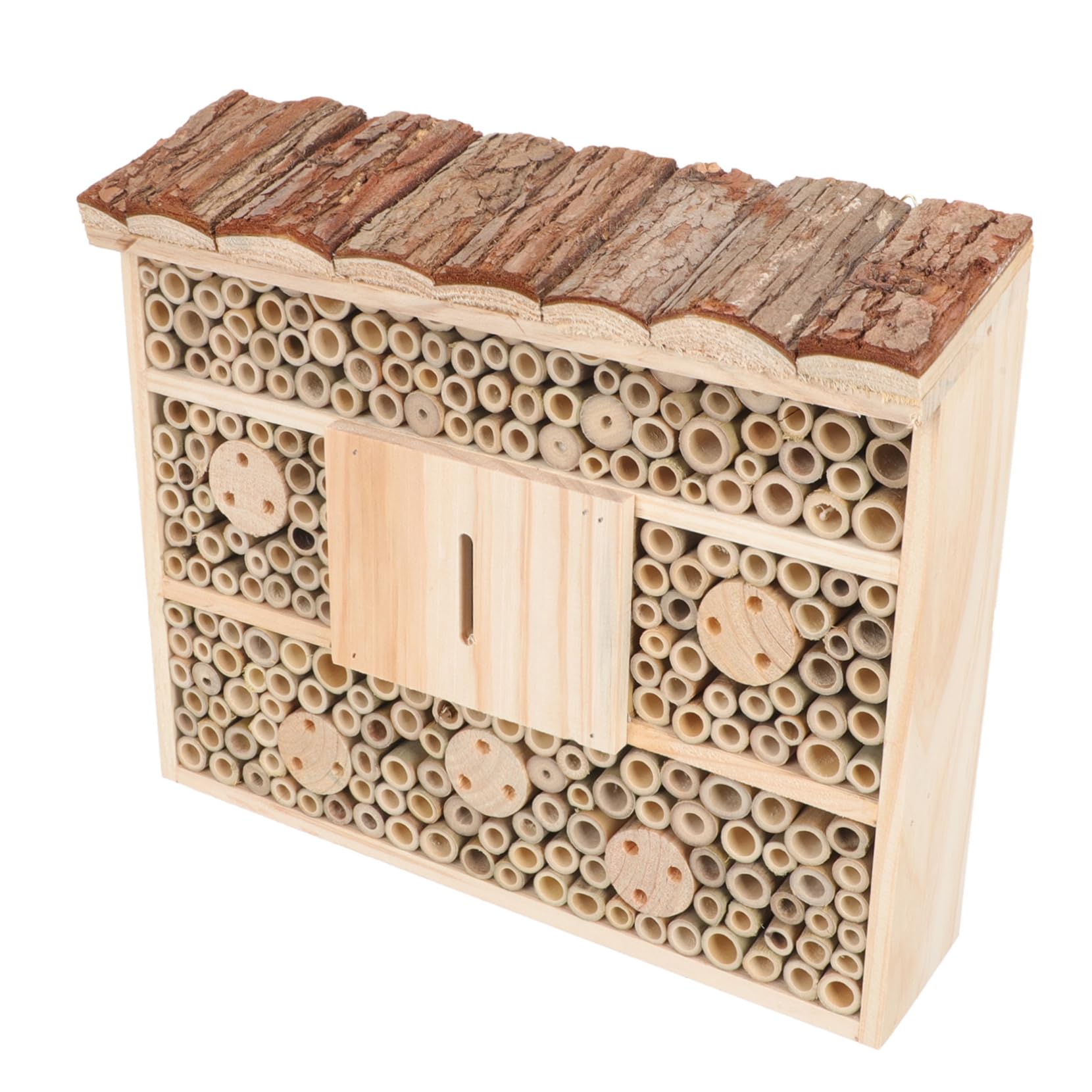 VANZACK Casetta per Insetti in Legno Color Beige Stile Baita, per Mantenere L'ecologia del Giardino e Attrarre Api e Insetti Benefici, Decorazione per Giardino