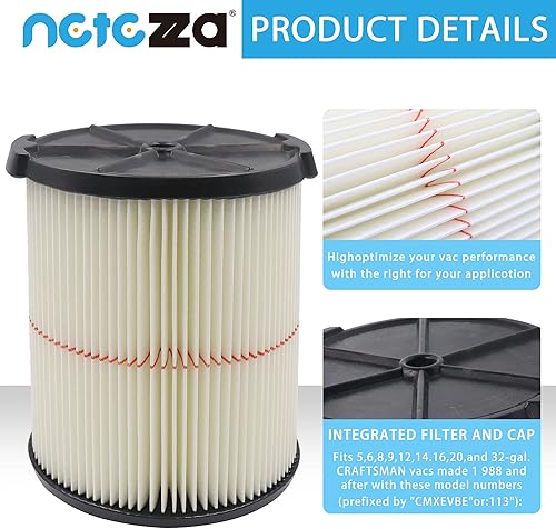 Miniatura 4 de Filtro de repuesto para Craftsman - 009-38754 CRAFTSMAN CMXZVBE38754 Red Stripe - Filtro de repuesto para aspiradora de 5 a 20 galones