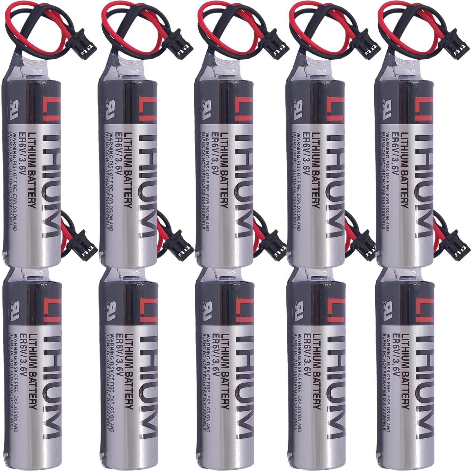 (10 Counts) 3.6V ER6V/3.6V Battery for ER6VC119A ER6VC119B, M70 PLC with Black Plug