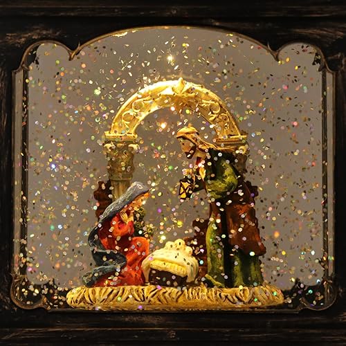 Miniatura 2 de Wondise Globo de nieve musical de Navidad con temporizador, enchufe USB y funciona con pilas, purpurina de agua giratoria iluminada para decoración