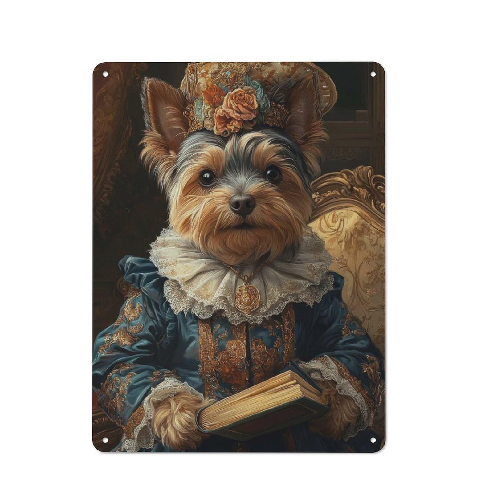Junmoney Yorkshire Terrier Renaissance Duchess Vintag E Dog Painting Tin Sign 40X30cm For Café Or Home Bar, Retro Wall Decor, For Garage, Workshop And Man Cave Decoration