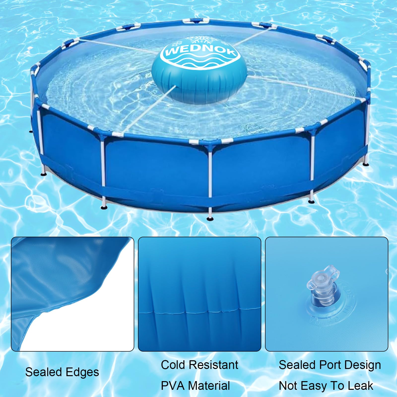 2 cojines de invierno para piscina, 1,2 m, resistentes al invierno, redondos, hinchables, con 2 cuerdas de 15 m, resistentes al frío, almohadillas para piscina para cubierta de piscina, lona de
