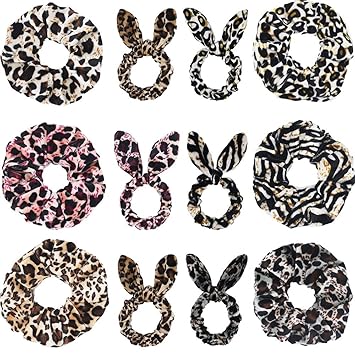 DINPREY Set of 12 Leopard Animal Print Hair Scrunchies Velvet Cheetah Scrunchies Elastic Hair Bands Leopard Hair Bow Ponytail Holder for Women (12 PCS Cheetah Hair Scrunchies)