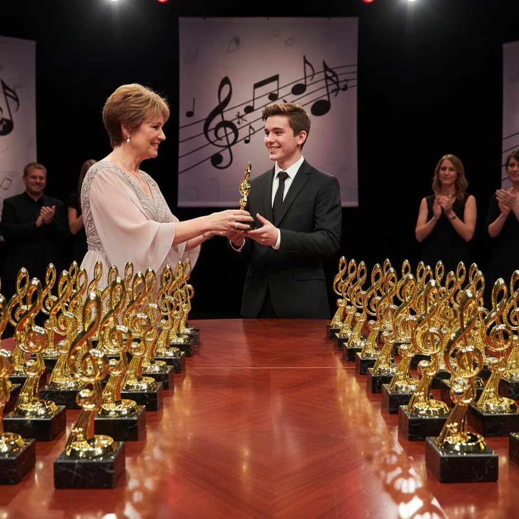 Trofeo Nota Musica in ABS – Premio Musica Elegante per Eventi, Concorsi, Scuole, Bande e Cantanti – Coppa Musicale con Base Personalizzabile – Idea Regalo Musicisti (Altezza 19cm)