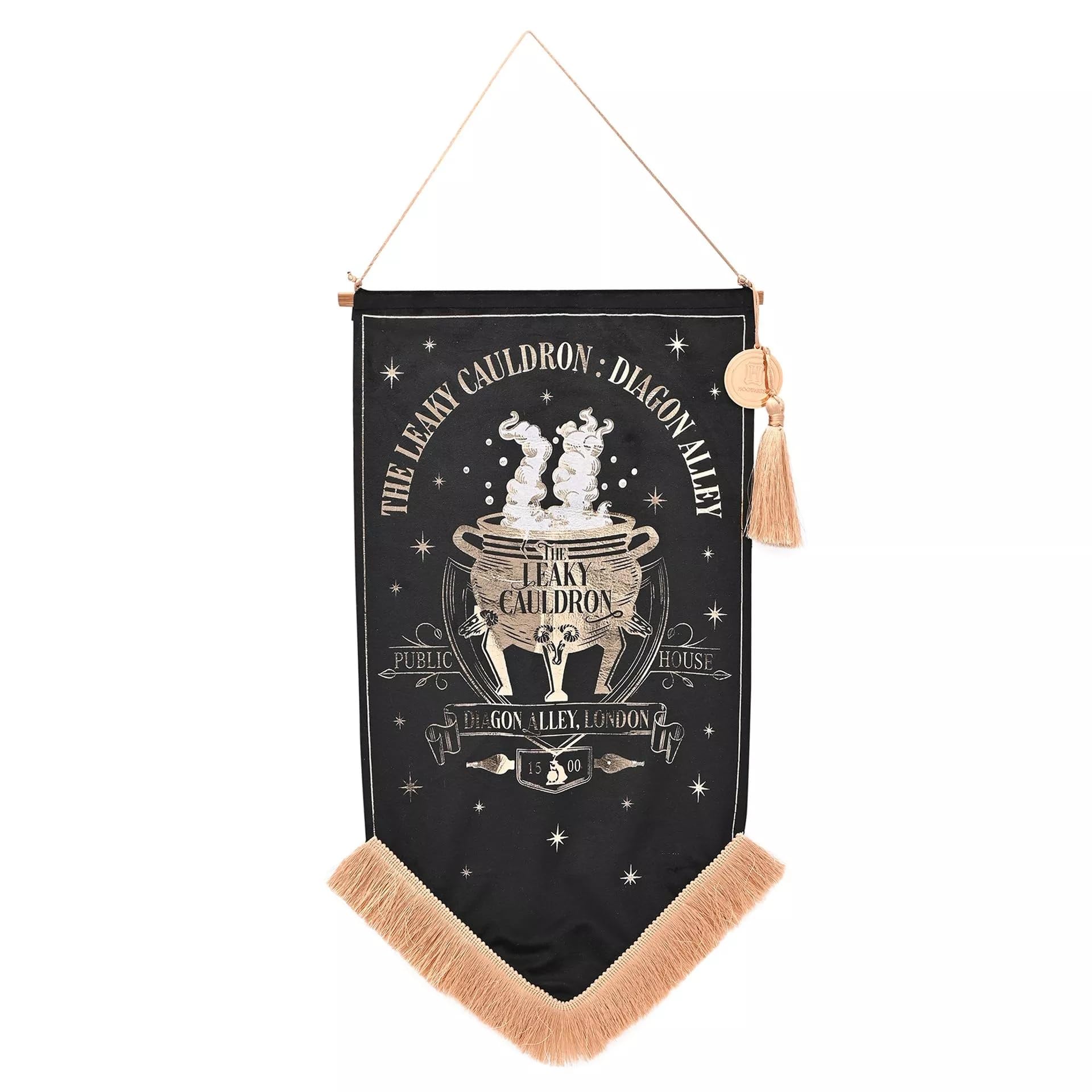 Warner Bros Harry Potter Alumni Banner Leaky Cauldron, Decorative Wall Hanging with Tassel, Black with Fringe Detail