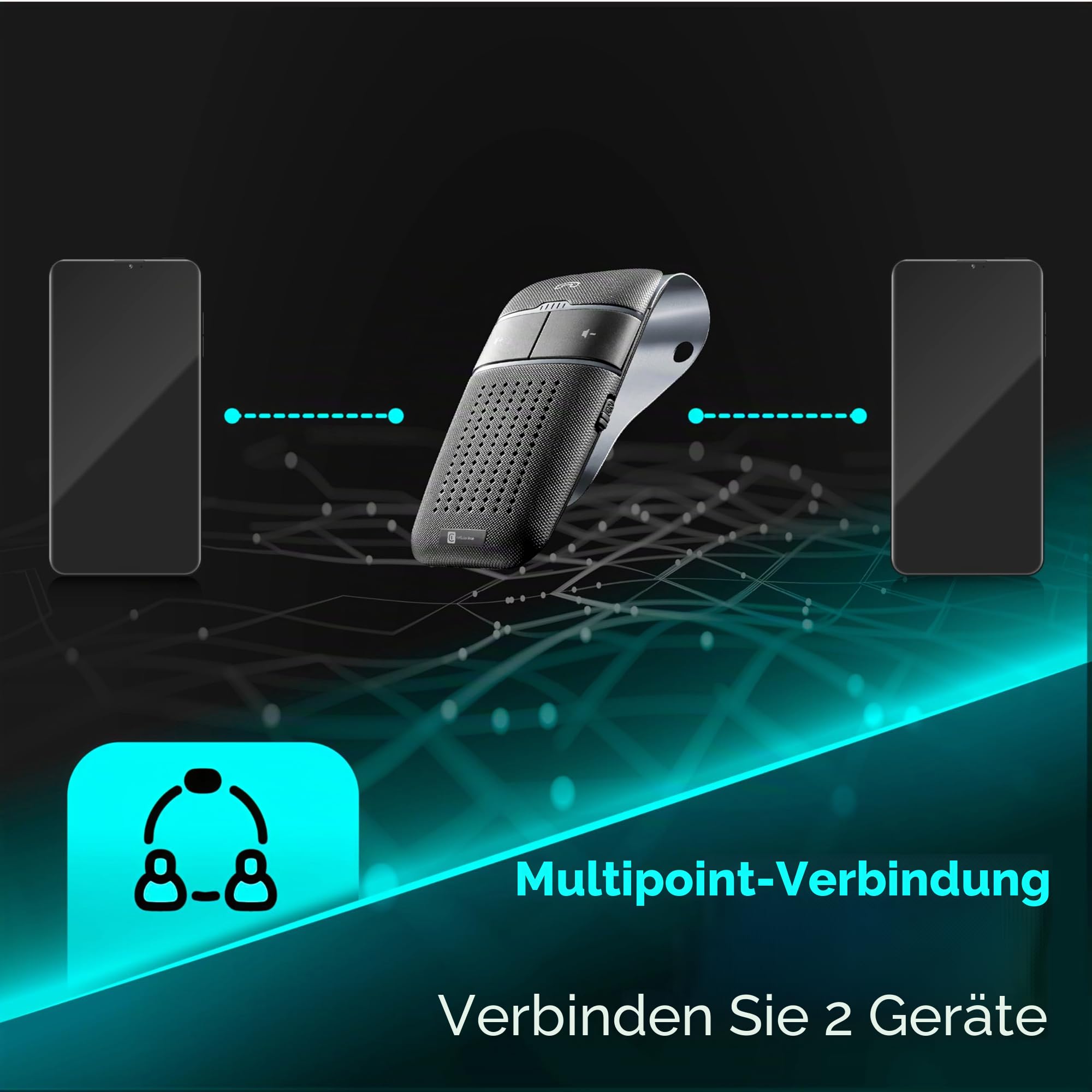 Cellularline Easy Drive - Bluetooth-Auto-Freisprecheinrichtung mit Dualphone-Funktion - Sprechzeit 20 Stunden - Ladezeit 2 Stunden - Wiedergabe von Ton und GPS-Anzeigen von Ihrem Smartphone - Schwarz