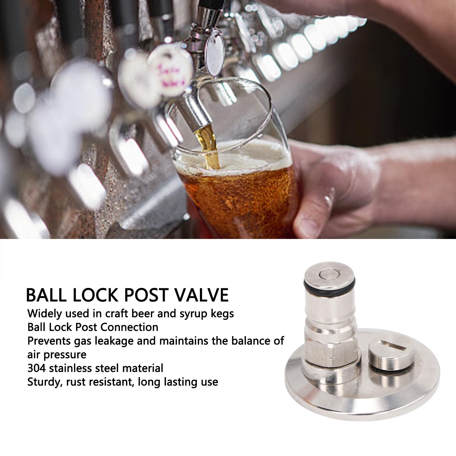 Schnell zu Installierender 1,5-Zoll-Tri-Clamp-zu-Ball-Lock-Pfosten-Adapter mit Druckentlastungsventil für den Umbau von Bier-, Limonaden- und Sirupfässern