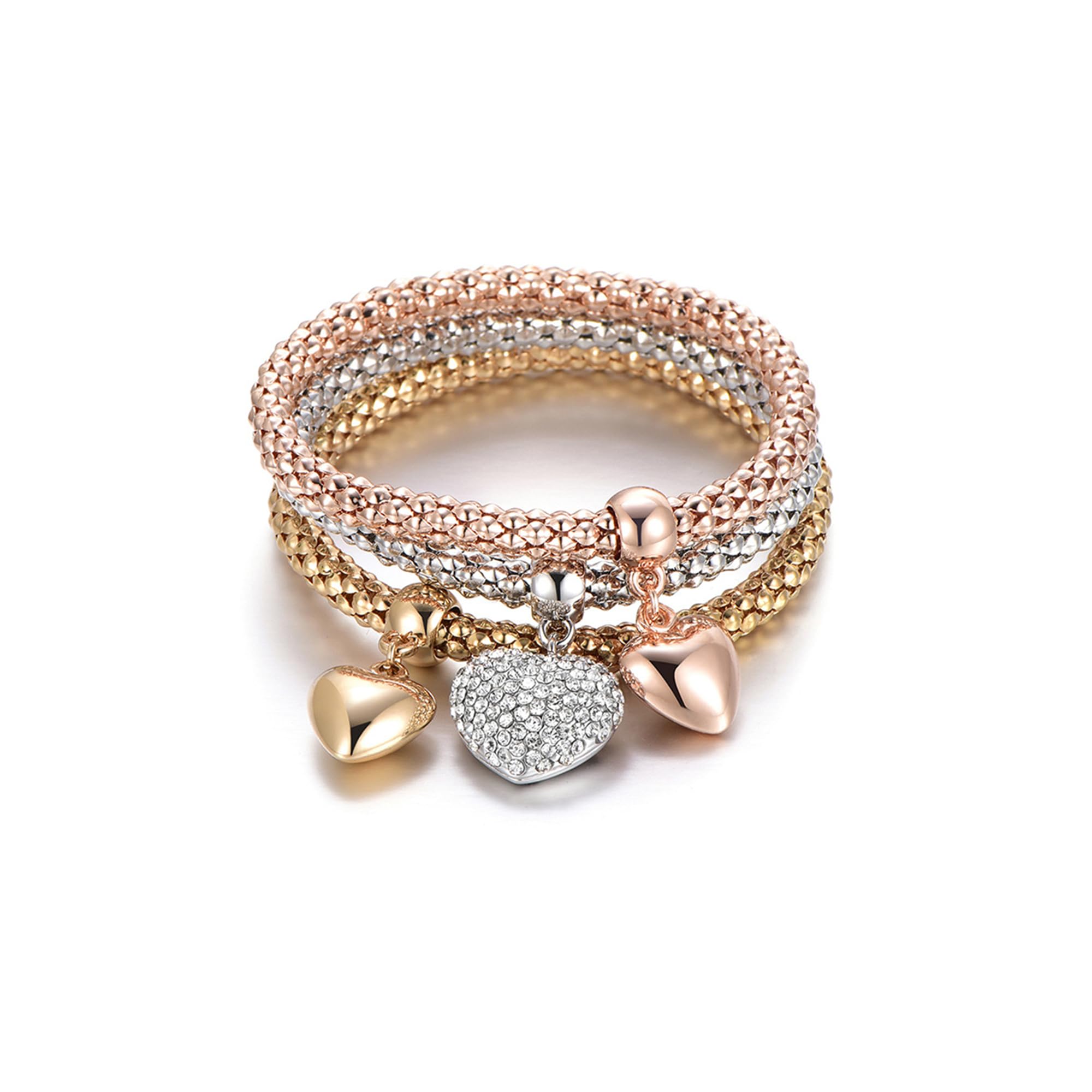 SILANER Crystal Charms Multilayer Bracelets - 3PCS Gold Silver Rose Gold Corn Chain Bracelet for Women Tree of