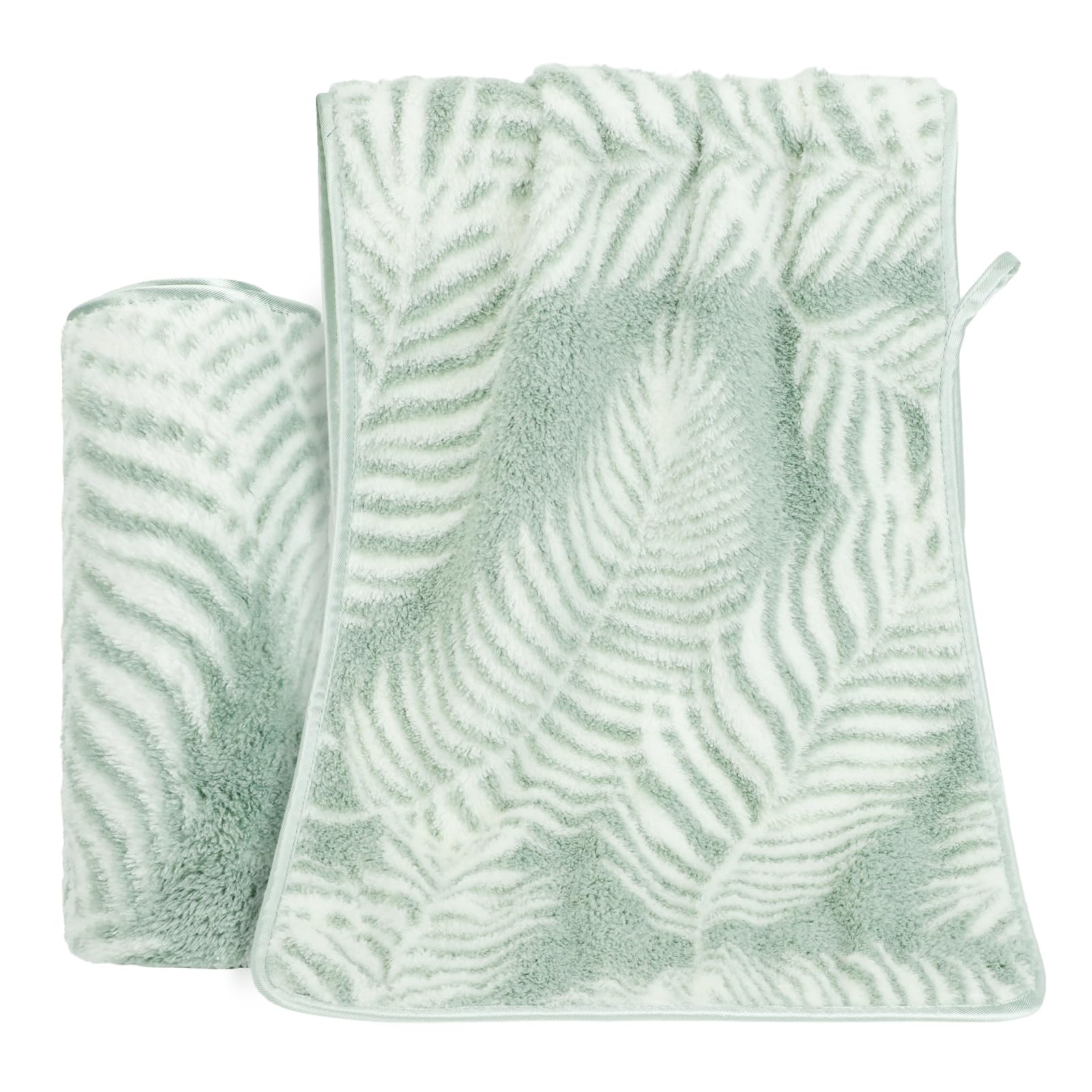 PHOGARY 1 Pack Green Leaf Towel, Reusable Soft Flannel Bath Towel Hand Body Facial Cleansing‌ Hair drying Towel for Bathroom, Kitchen, Gym, Spa, 35×75cm