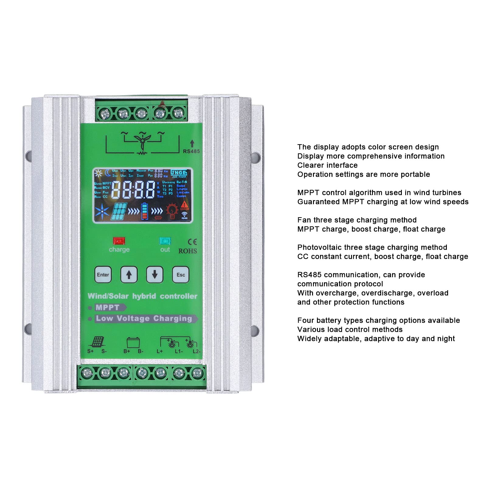 Alomejor Hybrydowy Kontroler ładowania Wiatrowo-słonecznego, 1000W Wysoka